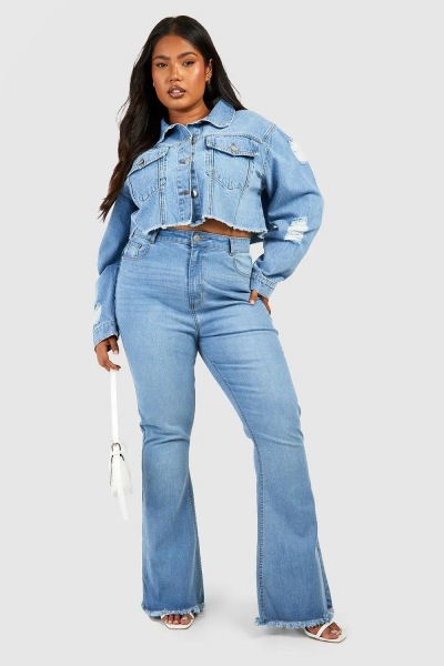 Product Plus Butt Shaper Stretch Fray Hem Denim Flares