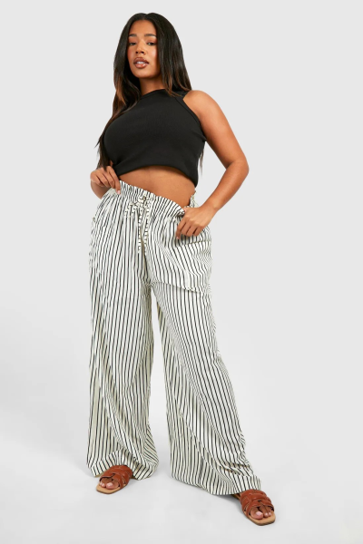 Product Plus Stripe Woven Elasticated Wide Leg Trouser