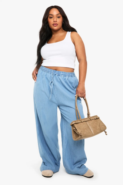 Product Plus Chambray Drawstring Wide Leg Trouser