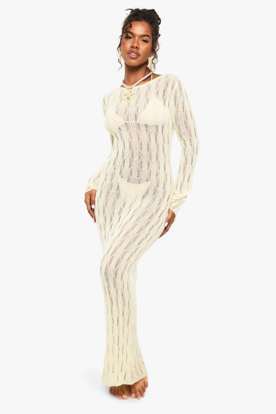 Product Scoop Back Long Sleeve Crochet Beach Dress