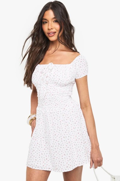 Product Ditsy Floral Shirred Skater Dress