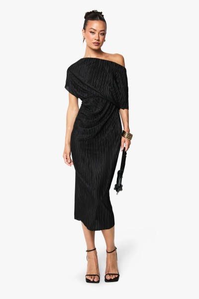 Product Tall Plisse Off The Shoulder Midi Dress
