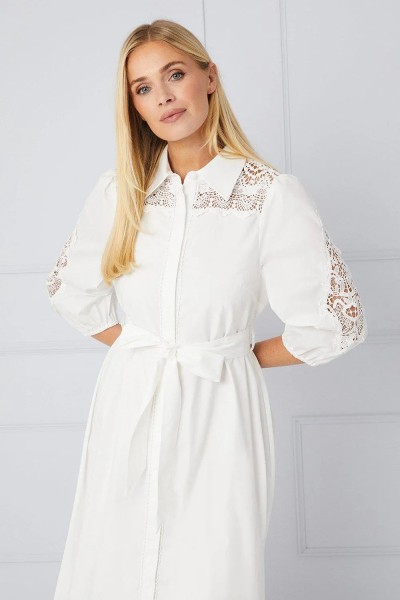 Product Petite Occasion Cotton Cutwork Detail Shirt Dress