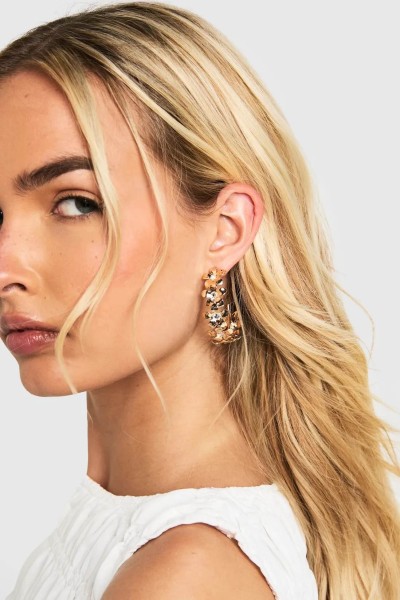 Product Statement Embellished Flower Hoop Earrings